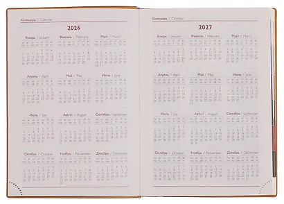 Ежедневник дат. 2026г. А6+ 176л "Тиволи глосс" горчичиный, кожзам, тв.переплет, блинт.тиснение, офсет, справ.мат-лы, вырубка, закругл.углы, 2 ляссе, инд.уп - фото 5