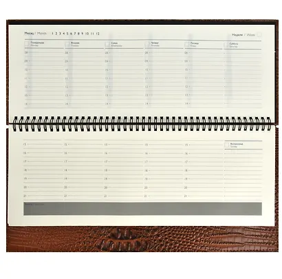 Планинг недат. 64л. "Аллигатор" коричневый, наст, кожзам, тв.преплет, обл.поролон, тиснение фольгой, офсет, откр.евроспираль, подар.упаковка - фото 3