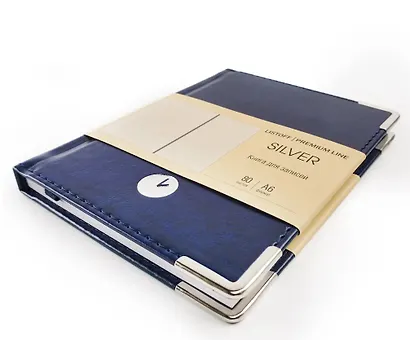Записная книжка А6 80л кл. "SILVER. Синий" 7БЦ, обл.кож.зам, тиснение серебр.фольгой, 2 ляссе - фото 2