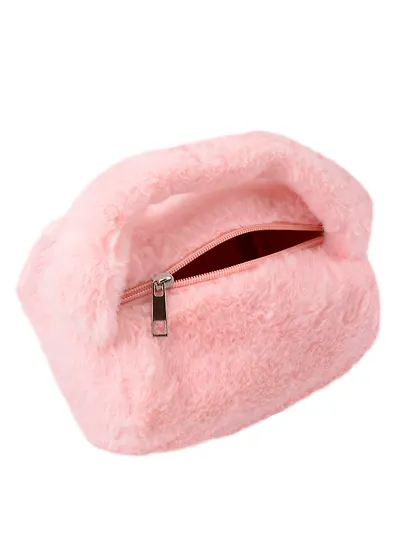 Косметичка плюшевая с объёмной ручкой (розовая) (20х14х13) (12-12610-202411-B5) - фото 4