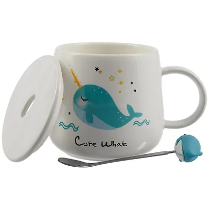 Кружка с крышкой и ложкой Кит (керамика) (400мл) (12-08070-CF-127) - фото 2