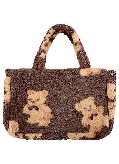 Сумка-шоппер плюшевая Мишки (бежевая) (31х28) - фото 1