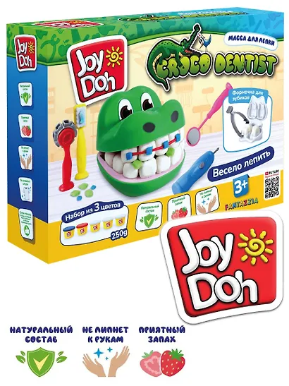 Масса для лепки Joy Doh, набор Croco Dentist - Зубастик, голова крокодила, 3D формы, 8 аксессуаров, 5 баночек с тестом, (5 х 50г) - фото 1