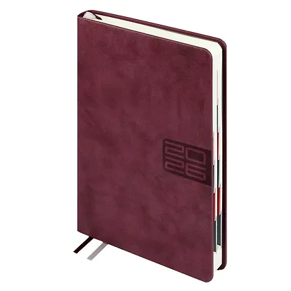 Ежедневник дат. 2026г. А5 176л "Тиволи глосс" бордовый, кожзам, тв.переплет, блинт.тиснение, офсет, справ.мат-лы, вырубка, закругл.углы, 2 ляссе, инд.уп - фото 3