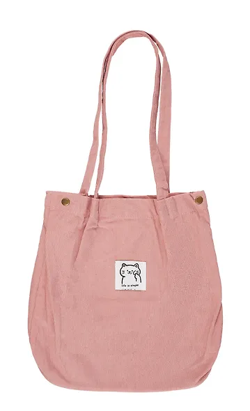 Сумка-шоппер с кнопкой розовая (вельвет) (33х31) (12-HanMa-756) Bookvalno - фото 2