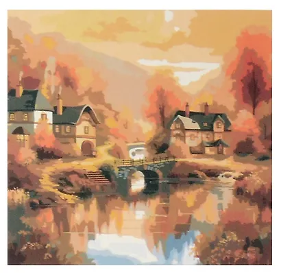 Холст с красками по номерам "Домики у ручья" 40х40 см, 30 цветов - фото 1