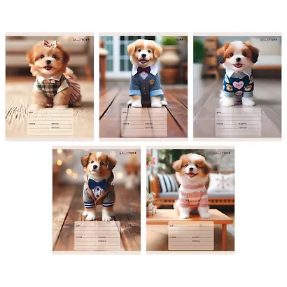 Тетрадь 12л кл. "Милые щенки" мел.картон, офсет 60г/м2, ассорти - фото 1