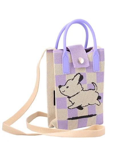 Сумочка вязаная с застежкой Собачка (клетка) (12х18х6) (текстиль) (12-Yiheng-0609) - фото 1