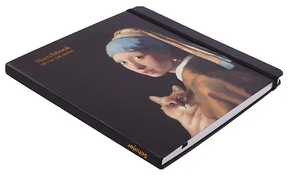 Скетчбук 200*200 56л "КотоАрт. Девушка с жемчуж. сер." 140г/м2, тв.обложка, 7БЦ, резинка, скругл.углы, ляссе - фото 2