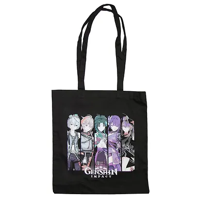 Сумка-шоппер Genshin Impact Персонажи, черная (текстиль) (40х38) - фото 1