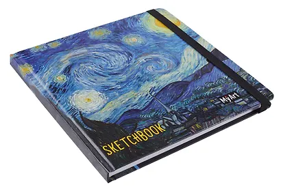 Скетчбук 200*200 80л "Винсент Ван Гог, Звёздная ночь" белый офсет 100г/м2, тв.подложка - фото 2