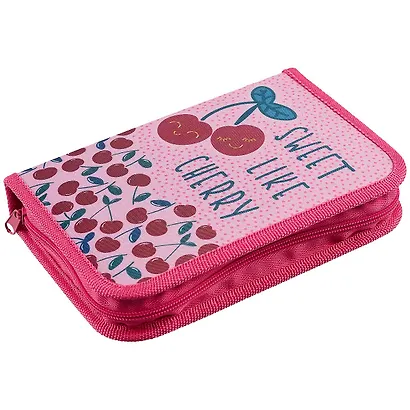 Пенал школьный 1отд. "Вишни" 21*14см, молния, откидной клапан - фото 1