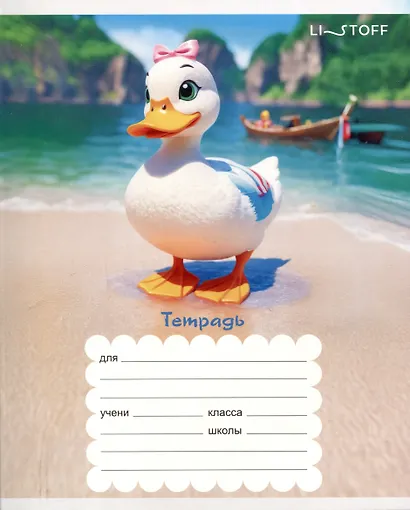 Тетрадь 12л узк.лин. "Уточки" мел.картон, выб.лак, офсет 60г/м2, поля, ассорти - фото 4