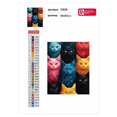 Алмазная мозаика "Цветные коты" 40х50 см. - фото 4