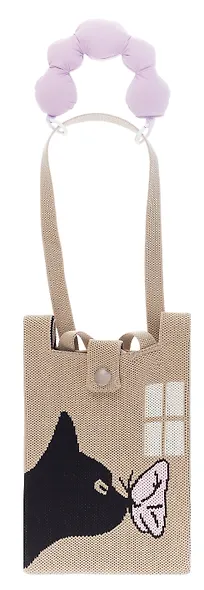 Сумочка вязаная с застежкой и объемной ручкой Котик с бабочкой (14х22) (текстиль) (12-YiHeng-142201) Bookvalno - фото 2