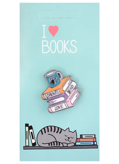 Значок I love books Книги и кружка Drink Read Love (металл) - фото 1