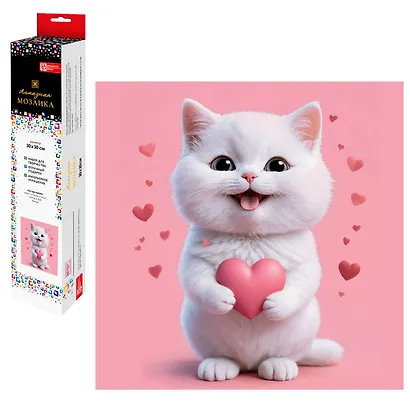 Алмазная мозаика "Котенок с сердечком" 30х30 см. - фото 1
