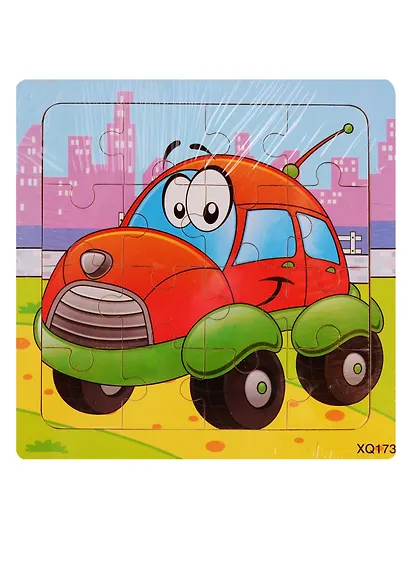 Деревянная пазл-рамка Рыжий кот Машинка 16 элементов 15х15см ИД-9963 - фото 1