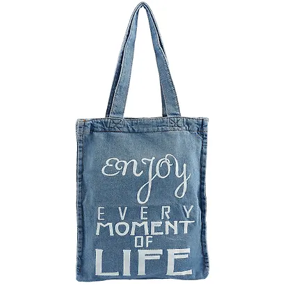 Сумка-шоппер джинсовая на молнии Enjoy every moment (40*33см) (светло-синий) - фото 1