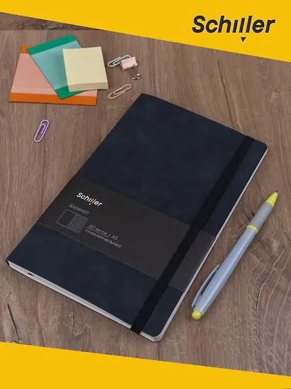 Книга для записей А5 80 листов нелинованная/в линейку, черный, Schiller - фото 6