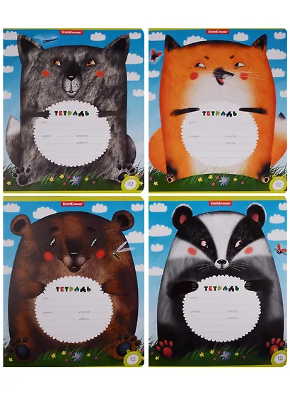 Тетрадь в клетку Erich Krause, "Зверушки", 12 листов, в ассортименте - фото 4