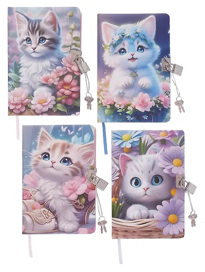 Книга для записей 112л лин. "Милые котики" 19*12,5см, на замочке, ассорти - фото 1