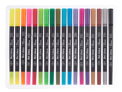 Маркеры для скетчинга 18 цветов, двусторонние пулевидный/кисть, Art idea - фото 2