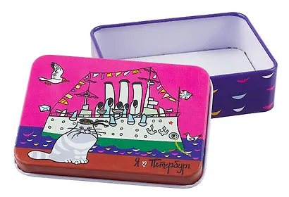 Шкатулка СПб Аврора и котик (9х7х3) (металл) - фото 2