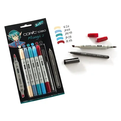 Набор маркеров Copic Ciao "Манга 2", 5 цветов + мультилинер 0.3 мм - фото 5