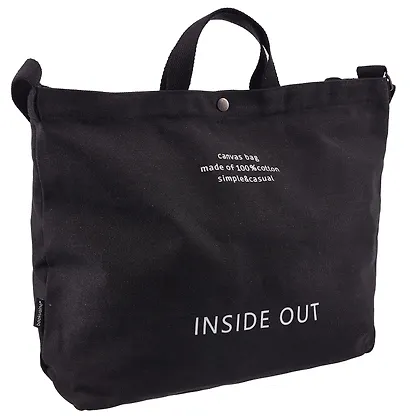 Сумка-шоппер с кнопкой Inside out (черная) (текстиль) (40х38) - фото 3