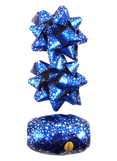 Набор для упаковки Звёзды белый на синем, лента, бант 2шт - фото 1