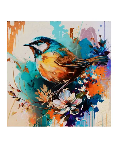 Холст с красками по номерам с золотой поталью "Синица на ветке", 40 х 40 см - фото 1