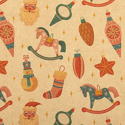 Бумага упаковочная 70*100см "Christmas Kraft" крафт, НГ, инд.уп., ассорти - фото 4