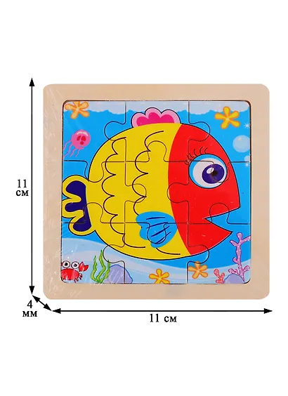 Деревянная пазл-рамка Рыжий кот Рыбка 9 элементов 12х12см (G50) - фото 2