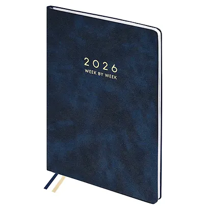 Еженедельник дат. 2026г. А4 80л "Тиволи делавэ" синий, кожзам, мягк.переплет, блинт.тиснение, офсет, тисн.фольгой, 2 ляссе, инд.уп - фото 3