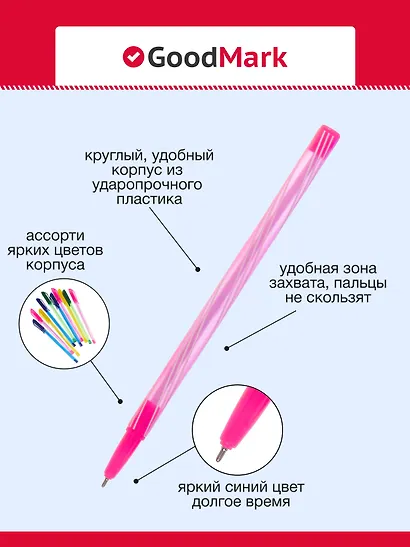 Ручки шариковые GoodMark, Stripes, синие 10 штук - фото 3