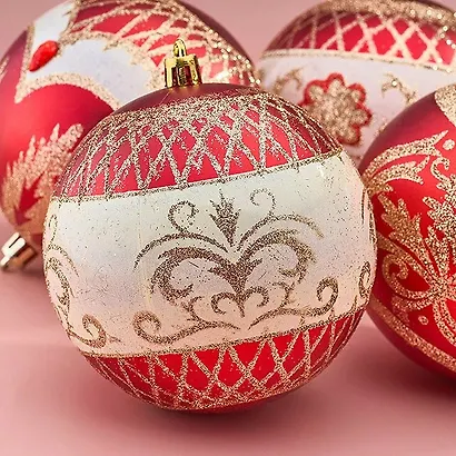 Набор елочных шаров Царские узоры (красные) (пластик) (8 см) (4 шт) - фото 4