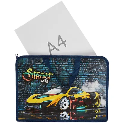 Папка для тетрадей А4 "Яркое авто" 34*24,5*7см пластик, молния, текст.ручки, расширение - фото 2