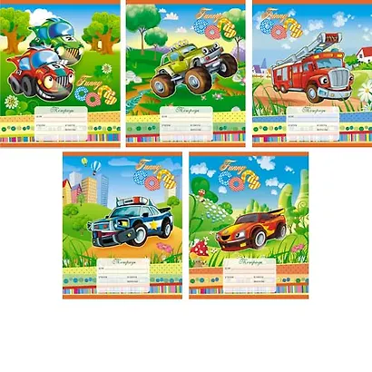 Тетрадь в линейку Unnika, "Веселые машинки", 12 листов, в ассортименте - фото 1