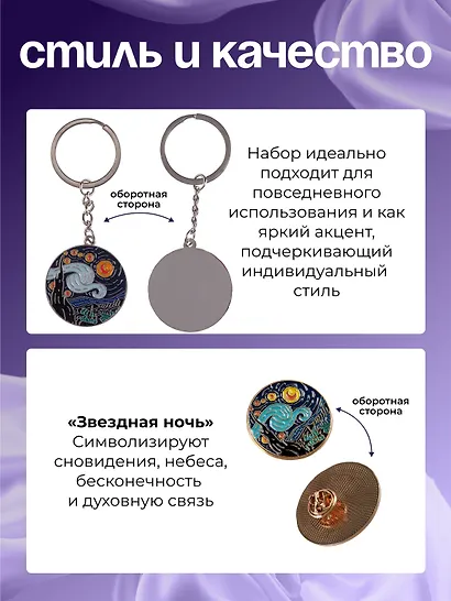 Набор Брелок и значок Ван Гог Звездная ночь - фото 3