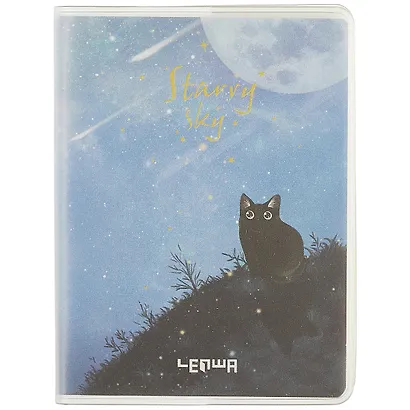Записная книжка «Starry sky. Black cat» А7, 80 листов в клетку, Lenwa - фото 1