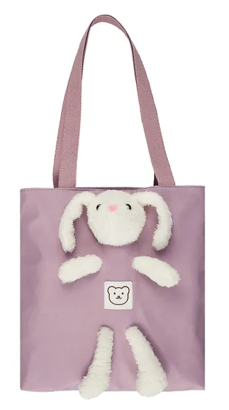 Сумка-шоппер на молнии с игрушкой Кролик (фиолетовая) (35х34х9) (текстиль) (12-11141-SH11) - фото 1
