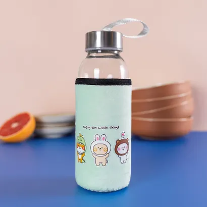 Бутылка в чехле велюр Kawaii Зверюшки Enjoy the little things (стекло) (300мл) - фото 12