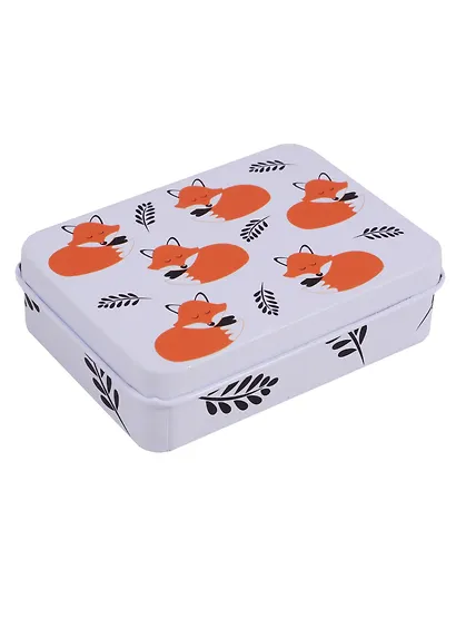 Шкатулка Лисы на белом фоне (9х7х3) (металл) - фото 1