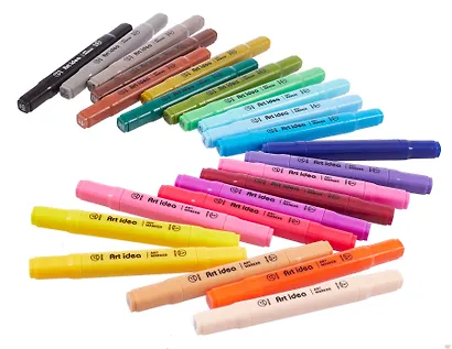 Маркеры для скетчинга 24 цвета, двусторонние пулевидный/скошенный наконечник, Art idea - фото 3