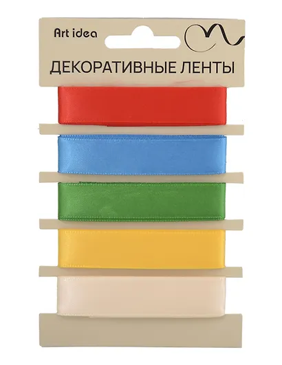 Набор лент атласные 15мм* 1м, набор 5 цв. - фото 1
