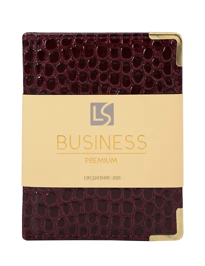 Ежедневник дат. 2026г. А6 176л "Business Premium. Lizard" бордо, 7Б, иск.кожа, обл.поролон, тв.переплет, мет.уголки, тонир.блок, зол.торец, справ.мат-лы, 2 ляссе, инд.уп - фото 1