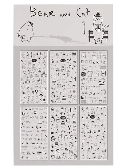 Наклейки Черно-белые коты бумажные , 9*17,5 (6 листов) - фото 6