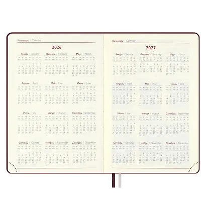 Ежедневник дат. 2026г. А5 176л "Тиволи глосс" бордовый, кожзам, тв.переплет, блинт.тиснение, офсет, справ.мат-лы, вырубка, закругл.углы, 2 ляссе, инд.уп - фото 7