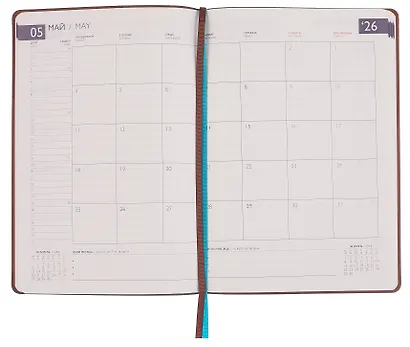 Еженедельник дат. 2026г. А5+ 80л "Нубук" коричневый, кожзам, мягк. переплет, тисн. фольгой, офсет, справ.мат-лы, закругл.углы, 2 ляссе, инд.уп - фото 3